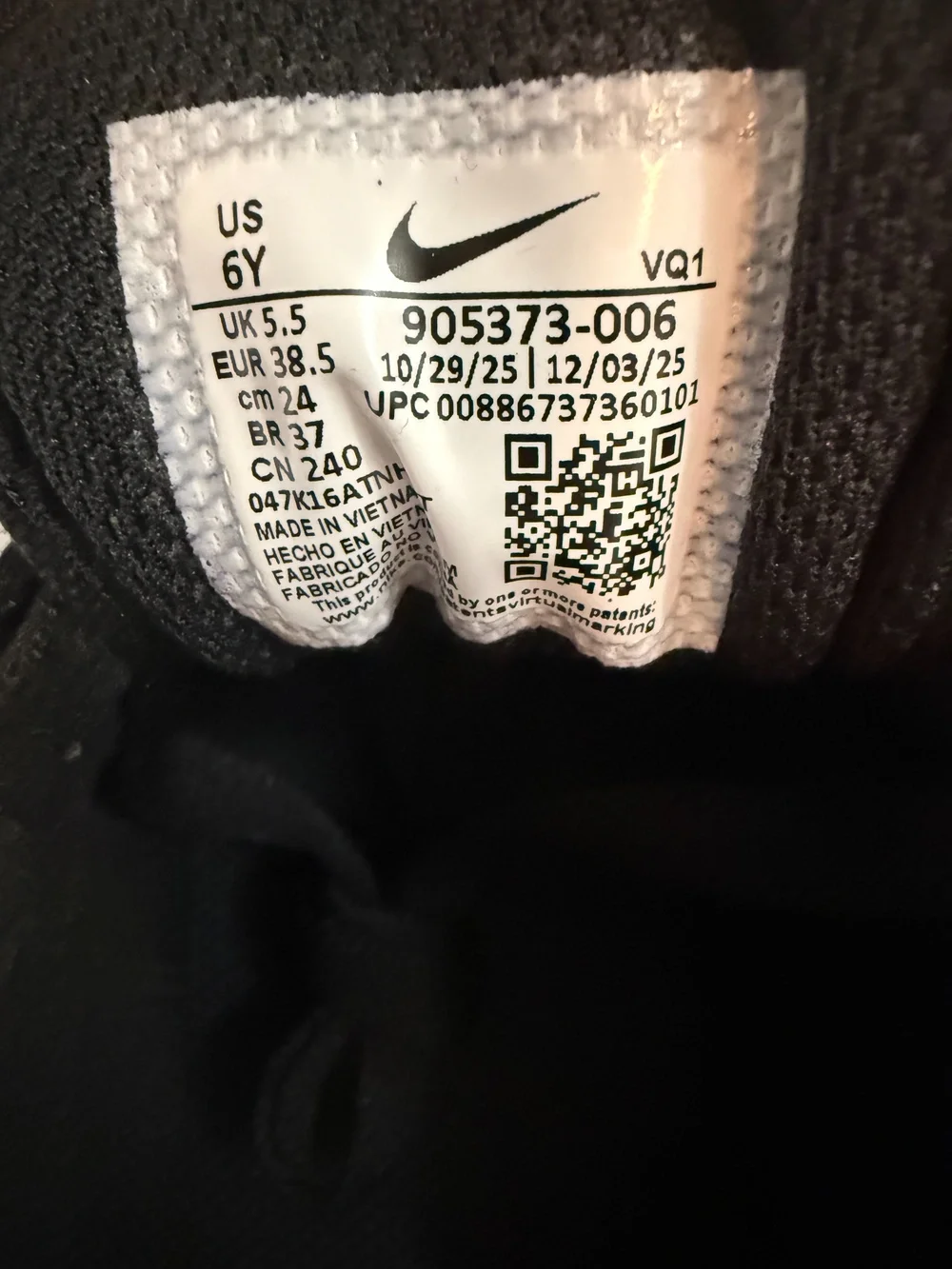 Nike SB Check Canvas GS Black Gum Skate Shoes Size 6Y